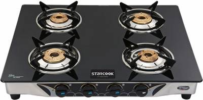 STARCOOK Stainless Steel, Glass Manual Gas Stove  (4 Burners)