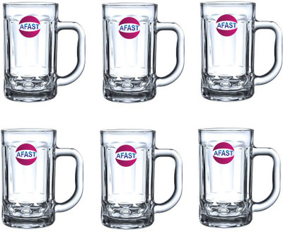 AFAST (Pack of 6) Funky Stylish Transparent Beer Mug With Handle, Glass, Clear, 400ml Set Of 6-Kt26 Glass Set Beer Mug(400 ml, Glass, Clear)