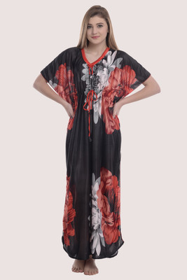 YUALIN CREATION Floral Print Satin Blend Women Kaftan