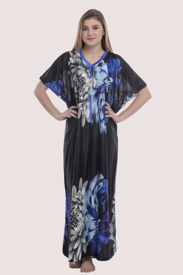YUALIN CREATION Floral Print Satin Blend Women Kaftan