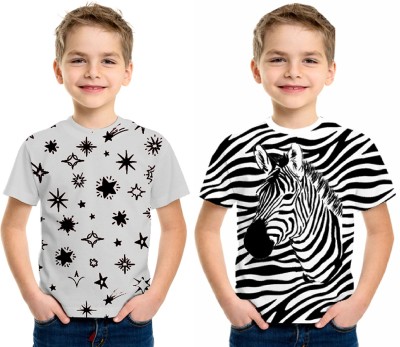 Luke and Lilly Boys Animal Print Cotton Blend Regular T Shirt(Grey, Pack of 2)