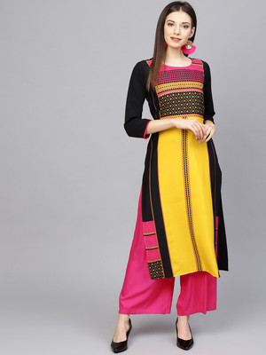 Ahika Women Printed Straight Kurta(Black)