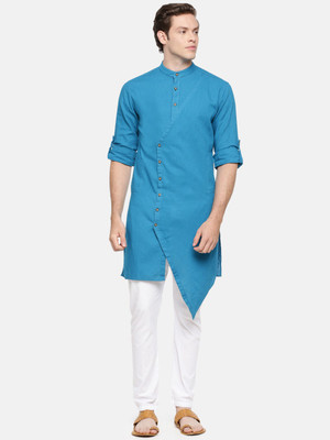 The Indian Garage Co.  - Freehand Men Solid Trail Cut Kurta(Blue)