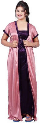 Creative Work Women Nighty with Robe(Purple, Pink)