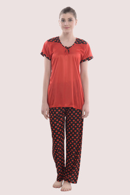 YUALIN CREATION Women Printed Red Top & Pyjama Set