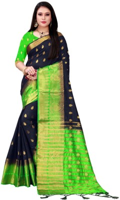 Kanooda Prints Woven Banarasi Jacquard Saree(Multicolor)