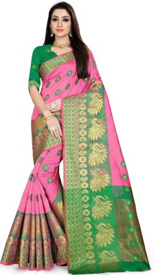 3SIX5 Self Design Banarasi Silk Blend, Jacquard Saree(Pink)