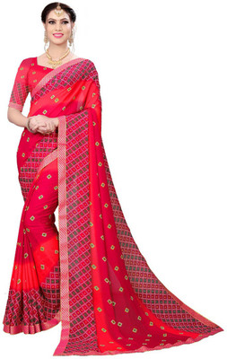 maayro Printed Bandhani Georgette Saree(Red)