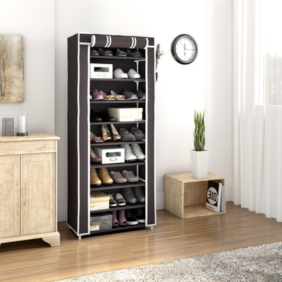 Flipkart Perfect Homes Studio Single Door Plastic Collapsible Shoe Stand(Chocolate Brown, 9 Shelves, DIY(Do-It-Yourself))