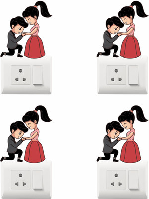 Creatick Studio 15 cm Decorative Multicolor Switch Board Stickers Size -15cm x 13cm Self Adhesive Sticker(Pack of 4)
