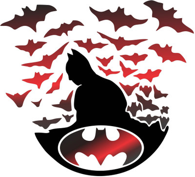 DivineDesigns 56 cm Red & Black Batman Self Adhesive Sticker(Pack of 1)