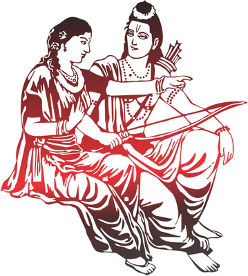 DivineDesigns 61 cm Ram - Sita in Red & Black Color Self Adhesive Sticker(Pack of 1)