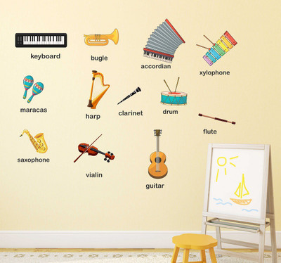 Wallzone 120 cm Music Instruments Removable Sticker(Pack of 1)