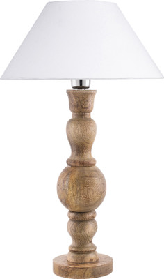 Homesake Hand Turned Wood Bubble Bedside Table Lamp, White Cone Shade Table Lamp(54 cm, White)