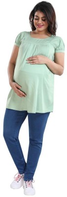 mamma's maternity Casual Short Sleeve Solid Women Green Top