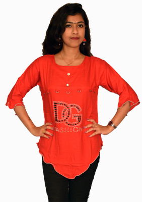 PRIYANKA'S COLLECTION Casual 3/4 Sleeve Embellished Women Red Top