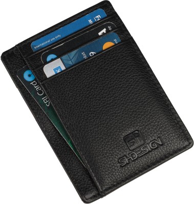 SHDESIGN Men Trendy Black Genuine Leather Card Holder(5 Card Slots)