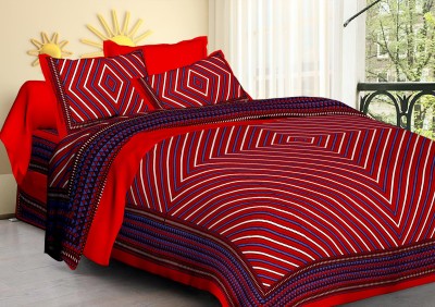 EurekaA 300 TC Cotton Double Striped Flat Bedsheet(Pack of 1, Red)