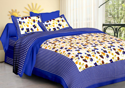DHAYAL TEXTILES Cotton Double Flat 180 TC 3D Printed Bedsheet(Pack of 1, Blue)