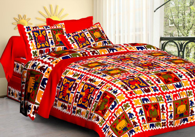DHAYAL TEXTILES 180 TC Cotton Double 3D Printed Flat Bedsheet(Pack of 1, Red)