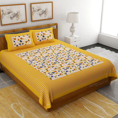UNIQCHOICE 144 TC Cotton Double Printed Flat Bedsheet(Pack of 1, Multicolor57)