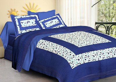 Elma Cotton Double Flat 151 TC Jaipuri Prints Bedsheet(Pack of 1, Blue)