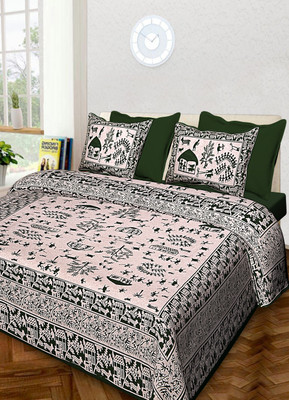 KRISTI COLLECTION 120 TC Cotton King Jaipuri Prints Flat Bedsheet(Pack of 1, Green)