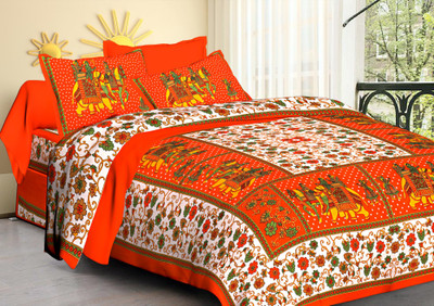 Xenops 280 TC Cotton Double Animal Flat Bedsheet(Pack of 1, Orange)