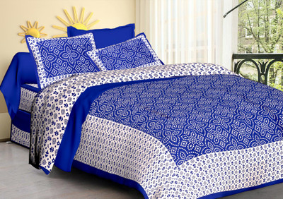 Xenops 280 TC Cotton Double Abstract Flat Bedsheet(Pack of 1, Blue)