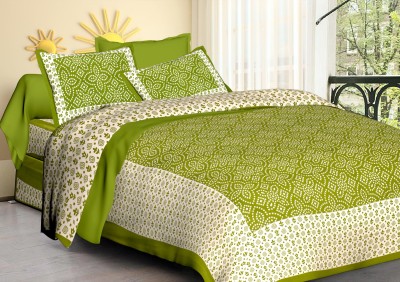 Xenops 280 TC Cotton Double Abstract Flat Bedsheet(Pack of 1, Green)