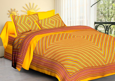 BATHAM HANDLOOM 151 TC Cotton Double Geometric Flat Bedsheet(Pack of 1, MULITI COLOR)
