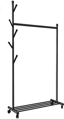 House Of Quirk Steel Floor Cloth Dryer Stand 5 Side Hook Coat Stand and Storage Shelf, Clothes Rail - Black DIY (DO-IT-Yourself)(1 Tier)