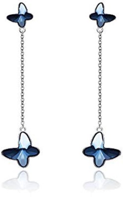 Shining Diva Fashion Latest Design Stylish Butterfly Crystal Silver Plated Drop Earrings for Women (Blue) (10922er) Crystal Alloy Drops & Danglers