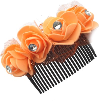 Maahal Flower Gajra Juda Comb Pin Clip For Bridal Wedding| Women or Girl Floral Clip | Hair Accessories Bun(Orange)
