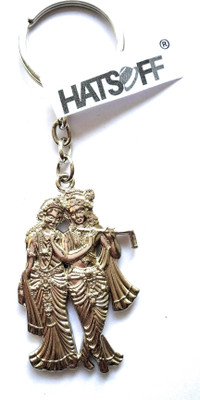 Hats Off Radha Krishana Double Side Metal Key Chain | Radhe Krishna Love for Home Key Chain