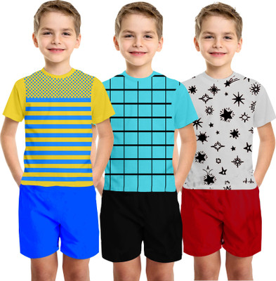 Biffy and Luffy Boys Casual T-shirt Shorts(Yellow Grey Blue)