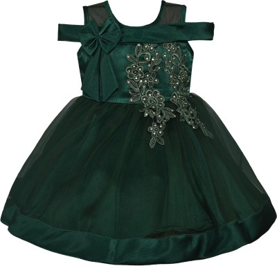 Wishkaro Girls Midi/Knee Length Party Dress(Green, Short Sleeve)