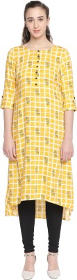 Rangmanch by Pantaloons Women Printed, Checkered High Low Kurta(Yellow)