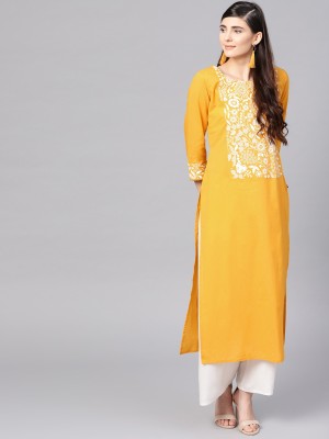 Varanga Women Printed Straight Kurta(Yellow)