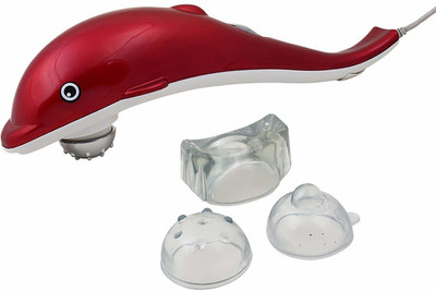 kitmeer DM-0087 Dolphin Handheld Massager with Vibration, Magnetic, Far Infrared Therapy to Aid in Pain and Stress Relief For Men and Women big size power source from directly to Plug in (Red & White Colour) Massager(Red)