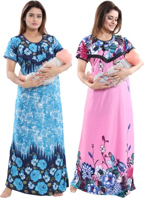 KHOOBS Women Maternity/Nursing Nighty(Multicolor)