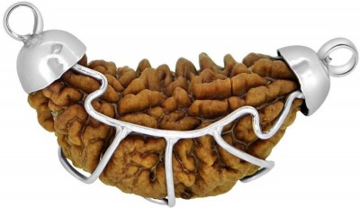 numeroastro Half Moon Shaped 1 Mukhi Rudraksha Pendant In White Metal (Brown) (1 Pc) Wood Pendant