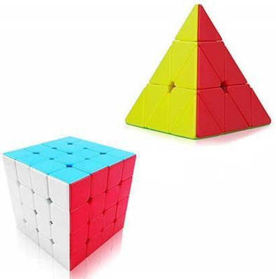 Toy Arena Combo Of High speed Anti pop High Stability Pyramid Pyraminx Triangle And 4x4x4 stickerless cube(2 Pieces)