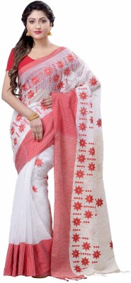 Desh Bidesh Embroidered Bollywood Handloom Pure Cotton Saree(White)