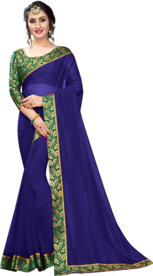 Online Bazaar Solid/Plain Daily Wear Georgette, Chiffon Saree(Dark Blue)