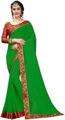 Online Bazaar Solid/Plain Daily Wear Georgette, Chiffon Saree(Dark Green)