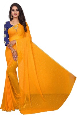 REDFISH Embellished Bollywood Chiffon Saree(Yellow)