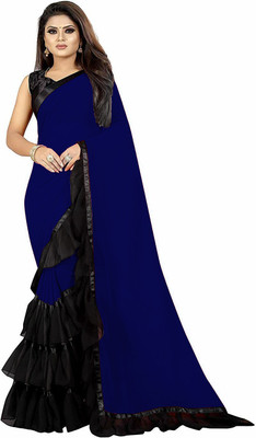 Fashion Day Self Design, Solid/Plain Bollywood Georgette Saree(Dark Blue)