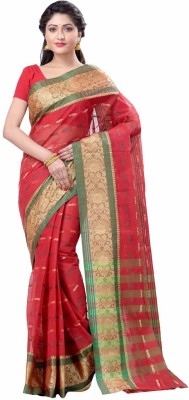 Desh Bidesh Self Design, Paisley, Woven, Embellished, Floral Print Jamdani Handloom Pure Cotton Saree(Red, Green)