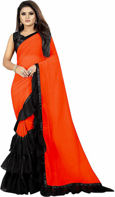 Fashion Day Self Design, Solid/Plain Bollywood Georgette Saree(Orange)